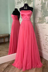 Off Shoulder Dress, Simple Strapless Lace-Up Watermelon Prom Dress
