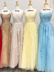 Homecoming Dress Chiffon, Princess Straps Long Prom Dress with Lace Appliques