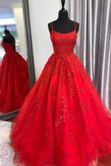 Homecoming Dresses Chiffon, Princess Straps Long Prom Dress with Lace Appliques