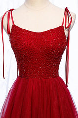 Party Dress Australia, Straps Red Long Prom Dress with Beaded Bodice