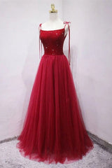 Party Dress Australian, Straps Red Long Prom Dress with Beaded Bodice