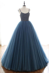 Bridesmaid Dresses Shops, Navy Blue Ball Gown - Spaghetti Straps Beaded Bodice