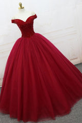 Bridesmaids Dresses Colors, Off the Shoulder Red Ball Gown