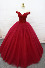 Bridesmaids Dresses Color, Off the Shoulder Red Ball Gown