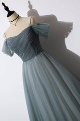 Bridesmaid Dress Idea, Off the Shoulder Grey Tulle Prom Dress