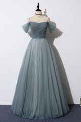 Bridesmaid Dress Inspiration, Off the Shoulder Grey Tulle Prom Dress