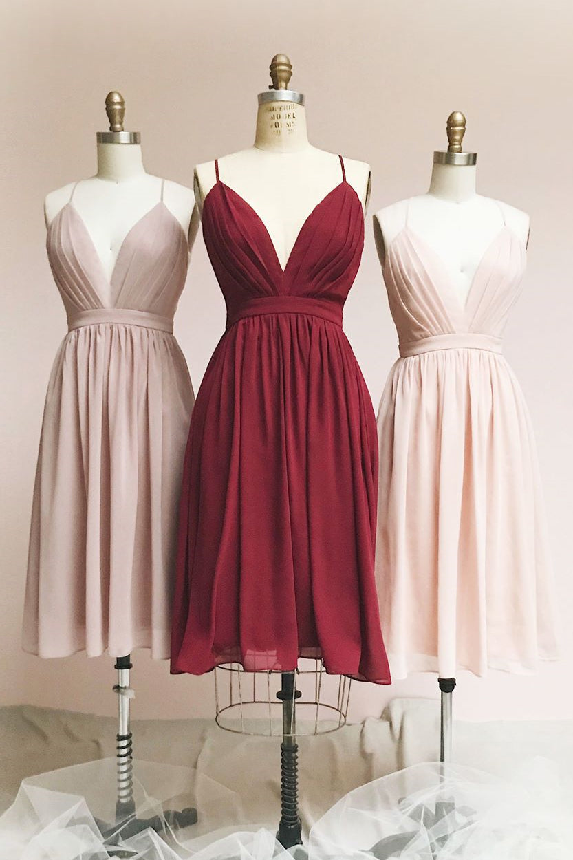 Formal Dress Style, Short Pink Chiffon Homecoming Dress with Cross Back