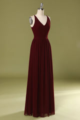 Formal Dresses For Woman, Sheath V Neck Burgundy Bridesmaid Dress with Lace Back