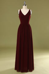 Formal Dress For Woman, Sheath V Neck Burgundy Bridesmaid Dress with Lace Back