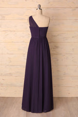 Formal Dress With Embroidered Flowers, Elegant One Shoulder Plum Bridesmaid Dress