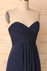Formal Dress Elegant Classy, Elegant Sweetheart Pleated Navy Blue Bridesmaid Dress