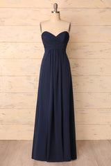 Formal Dresses Elegant Classy, Elegant Sweetheart Pleated Navy Blue Bridesmaid Dress