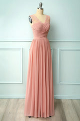 Bridesmaid Dresses Pink, A-line Blush Pink Bridesmaid Dress with Lace Top