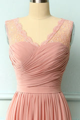 Bridesmaid Dresses Online, A-line Blush Pink Bridesmaid Dress with Lace Top