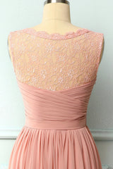 Bridesmaid Dresses Fall, A-line Blush Pink Bridesmaid Dress with Lace Top