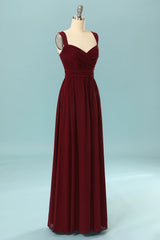 Formal Dresses For Weddings Mother Of The Bride, Elegant Pleated Burgundy Bridesmaid Dress with Keyhole