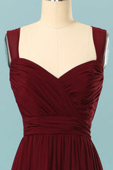 Formal Dresses For Weddings Mothers, Elegant Pleated Burgundy Bridesmaid Dress with Keyhole