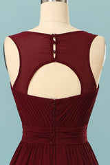 Formal Dress Suits For Ladies, Elegant Pleated Burgundy Bridesmaid Dress with Keyhole