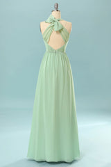Design Dress Casual, Halter Mint Green Bridesmaid Dress with Bowknot