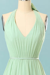 Prom Aesthetic, Halter Mint Green Bridesmaid Dress with Bowknot