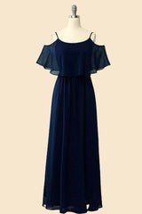 Bridesmaid Dresses Colors, Off The Shoulder Navy Blue Long Bridesmaid Dress
