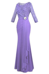 Homecoming Dress Pretty, Crew Neck Lace Ruffles Lavender Mother of Bridal Dress