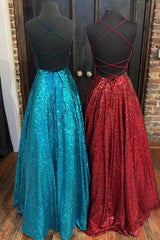 Prom Dresses With Sleeves, Princess A-line Sequins Long Prom Dress