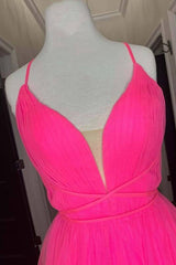 Long Dress, A-line Hot Pink Long Formal Dress