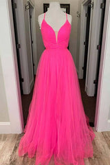 Fancy Dress, A-line Hot Pink Long Formal Dress