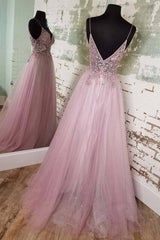 Party Dresses Christmas, Straps A-line Blush Beaded Long Formal Dress