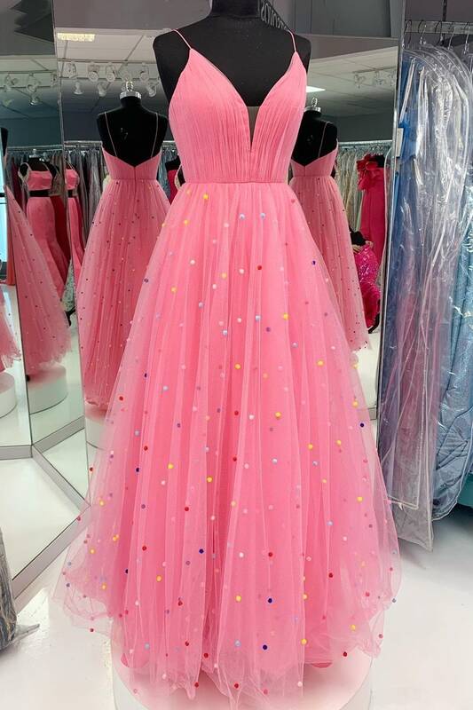 Prom Dress A Line Prom Dress, Princess A-line Hot Pink Tulle Long Prom Dress