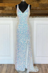Elegant Dress Classy, Sparkle Mermaid Sequined Formal Dress with Slit