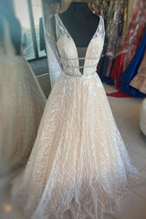 Prom Dresses Corset, Plunge Ivory Long Formal Gown