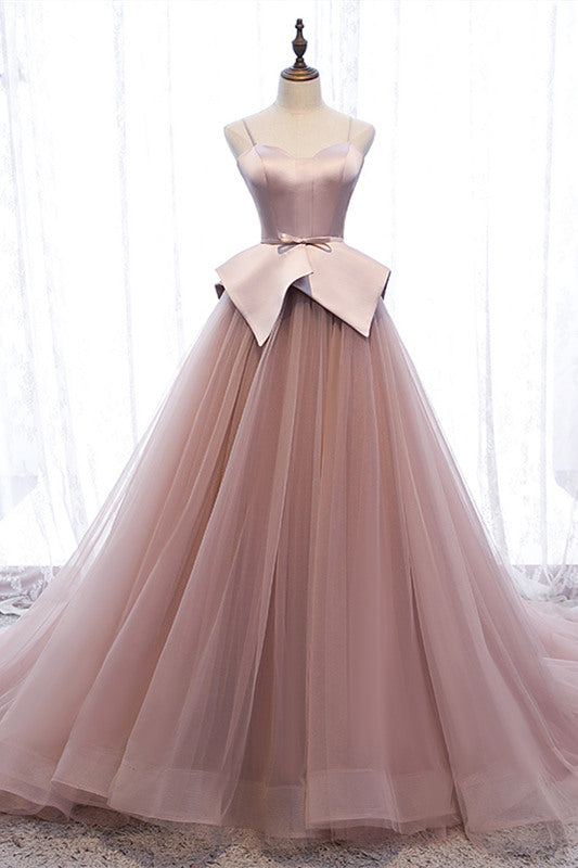 Prom Dresses Long, Princess Spaghetti Straps Blush Pink Ball Gown