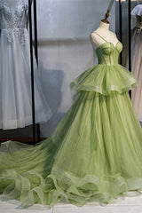 Formal Dresses Long Elegant Evening Gowns, Elegant Spaghetti Straps Green Ball Gown