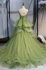 Formal Dresses Off The Shoulder, Elegant Spaghetti Straps Green Ball Gown