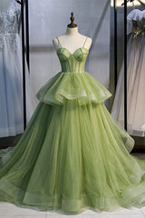 Formal Dresses Corset, Elegant Spaghetti Straps Green Ball Gown