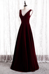 Prom Dresses 2034, Burgundy V-Neck Velvet Formal Dress