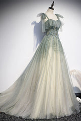 Prom Dress 2039, Princess Dusty Green Beaded Formal Dress