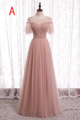 Satin Bridesmaid Dress, Elegant Blush Pink Tulle Bridesmaid Dress