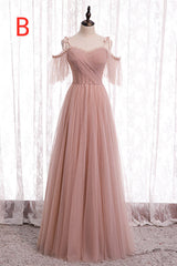Wedding Party Dress, Elegant Blush Pink Tulle Bridesmaid Dress