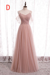 Evening Dresses Long, Elegant Blush Pink Tulle Bridesmaid Dress