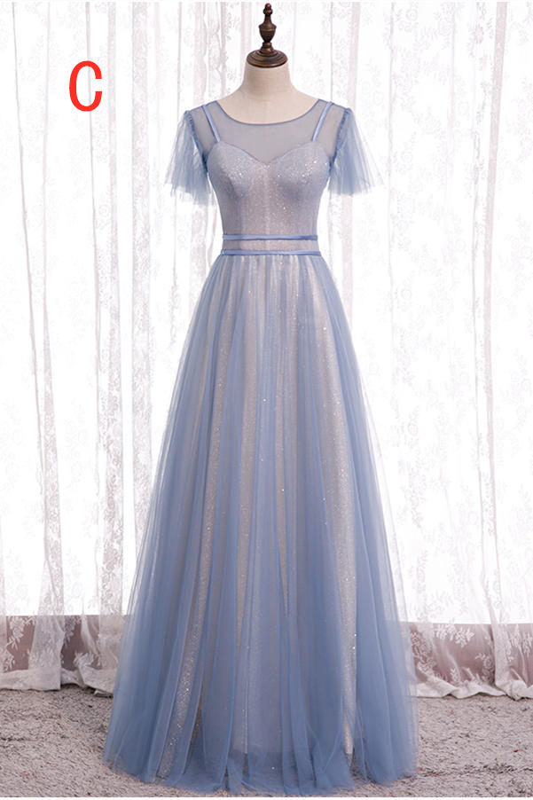 Evening Dresses Gowns, Elegant A-Line Dusty Blue Bridesmaid Dress