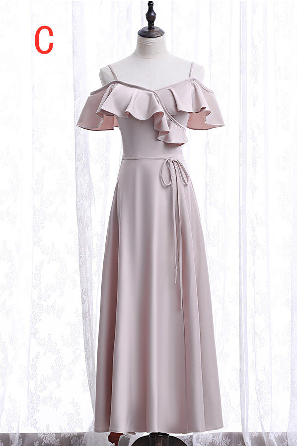 Bridesmaid Dress Outdoor Wedding, Off the shoulder Light Pink Bridesmaid Dress