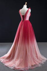 Bridesmaid Dress Color Schemes, Ombre Red A-line Tulle Long Formal Dress