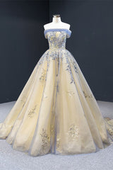 Bridesmaid Dresses Color Scheme, Off the Shoulder Yellow and Blue Formal Gown