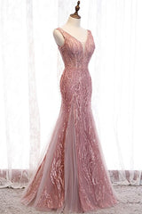 Prom Pictures, Elegant Mermaid Blush Long Prom Dress