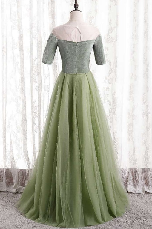 Formal Dress Trends, Short Sleeves Sage Green Long Formal Dress