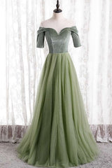 Formal Dresses Short, Short Sleeves Sage Green Long Formal Dress