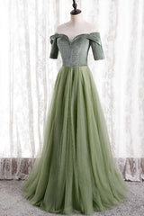 Formal Dresses Ideas, Short Sleeves Sage Green Long Formal Dress